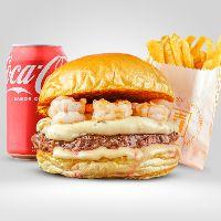 imagem Burger Camarão Poró + Batata + Grátis Refrigerante Lata | Combo